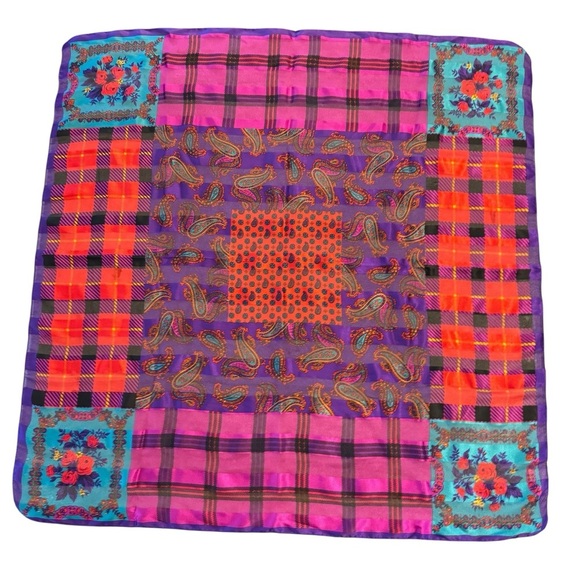 The Limited Accessories - The Limited Vintage Scarf 34x34 Italy Patchwork Paisley Floral Plaid